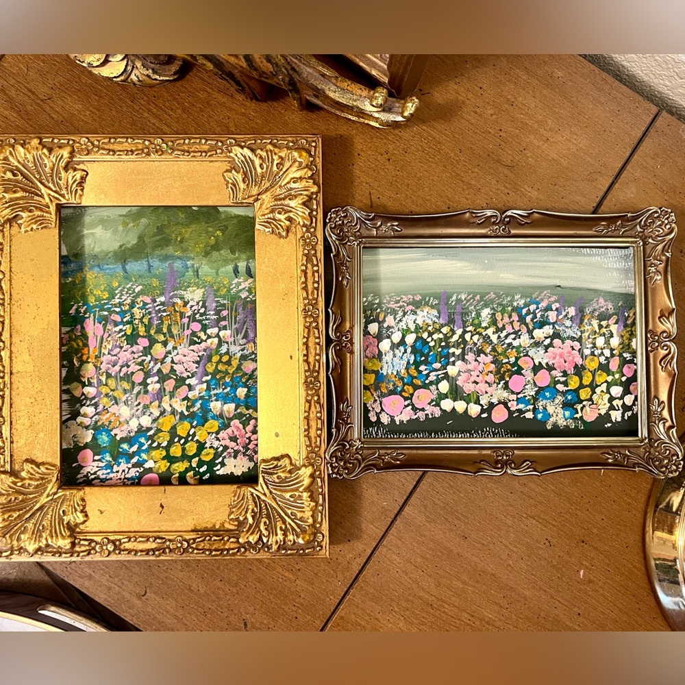 Set of 2 Signed Original Acrylic Floral landscape Paintings, 5x7, unframed